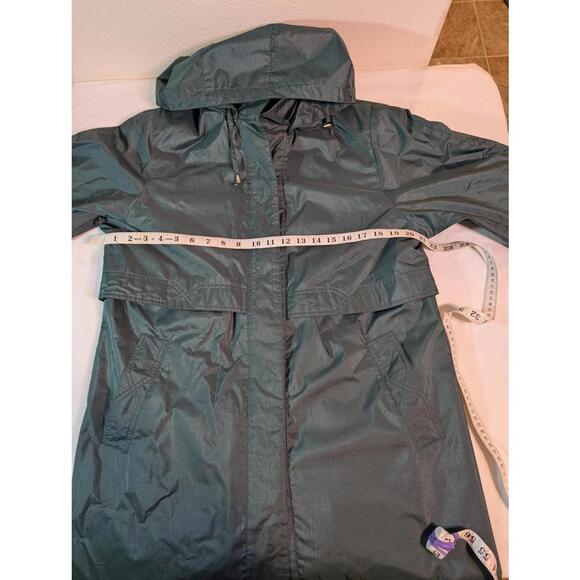 Vintage London Fog Green Long Hooded Raincoat w/ Button Cuffs Women's 8 Petite - Picture 5 of 7